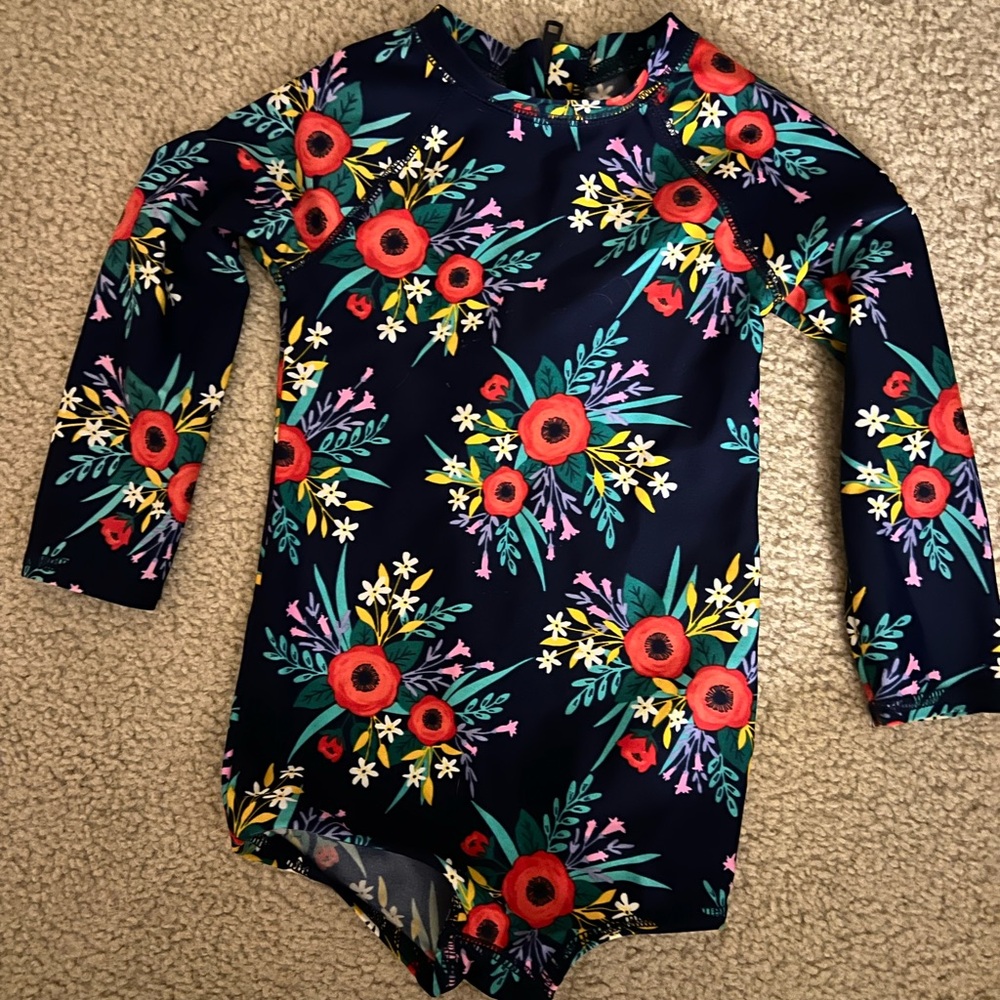 EUC cat & jack floral rashguard swim suit